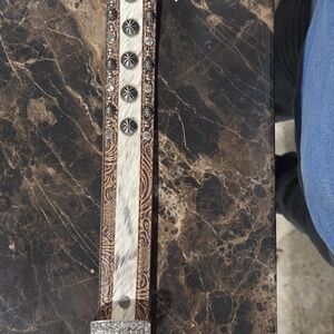 Angel Ranch Brown and White Decorative Belt with Silver Accents